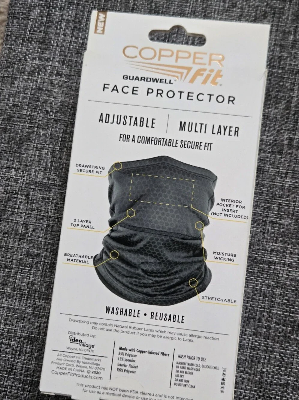 Copper Fit Guardwell Face Protector Neck Gaiter Charcoal Grey NEW One Size Fits